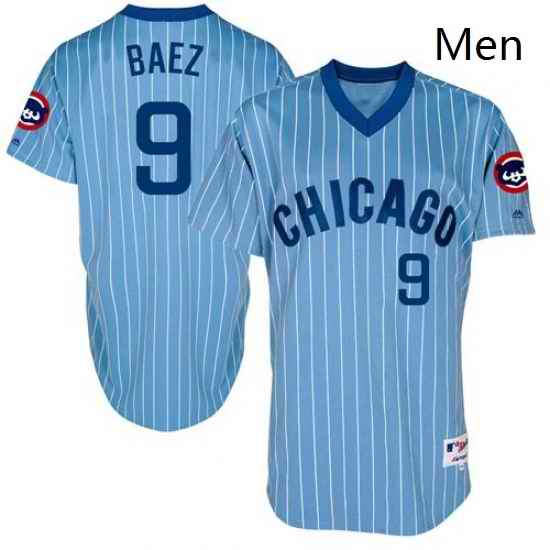 Mens Majestic Chicago Cubs 9 Javier Baez Authentic Blue Cooperstown Throwback MLB Jersey